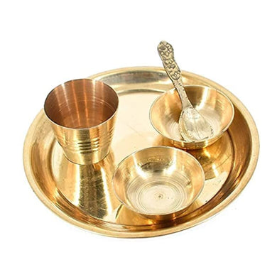 Juego de Thali de Latón (Cobre) para Pooja (Pequeño) | Pooja Brass Thali Set for Bhog (Small)