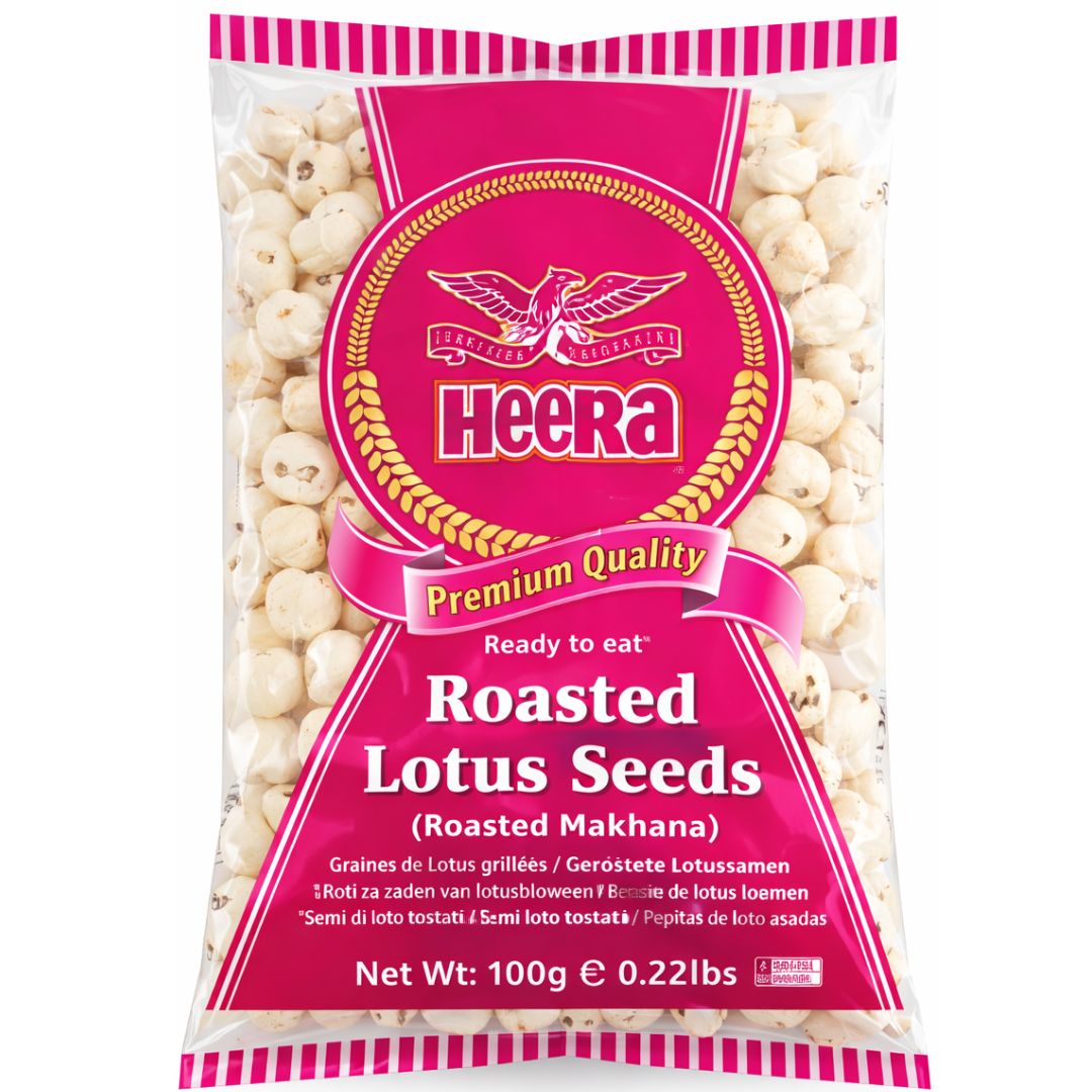 Semillas de loto infladas tostadas y reventadas | Roasted Popped Lotus Seeds | Roasted Plain Phool Makhana 100g Heera