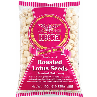 Semillas de loto infladas tostadas y reventadas | Roasted Popped Lotus Seeds | Roasted Plain Phool Makhana 100g Heera
