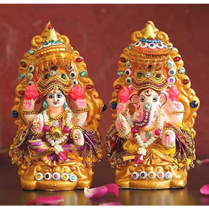 Estatua de Laxmi y Ganesha decorado | Lord Lakshmi and Ganesha Idol Statue for Pooja