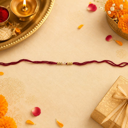 Pulseras | Rakhi with Brown Thread Gold-Tone Beads (€0.50 per unit)