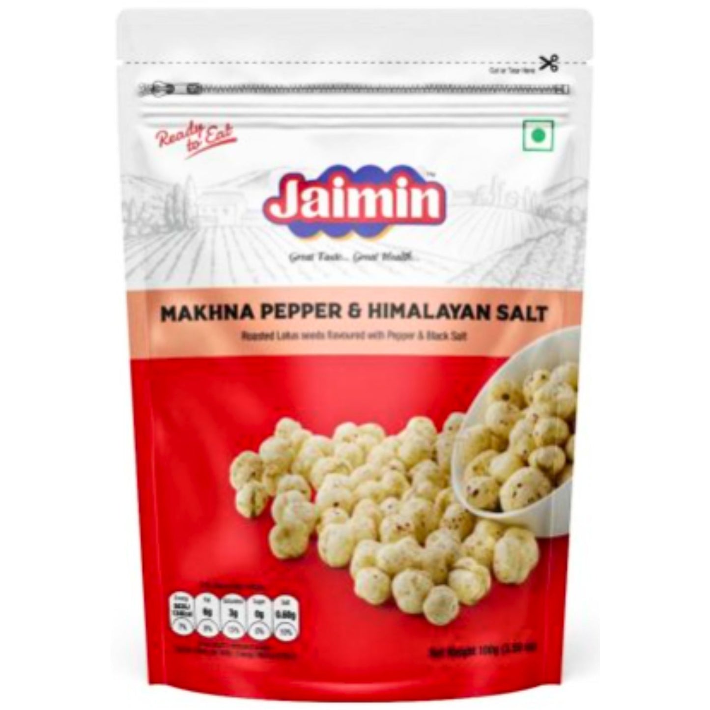 Aperitivos Pimienta y sal del Himalaya Makhana | Pepper & Himalaya Salt Makhana 80g Jaimin