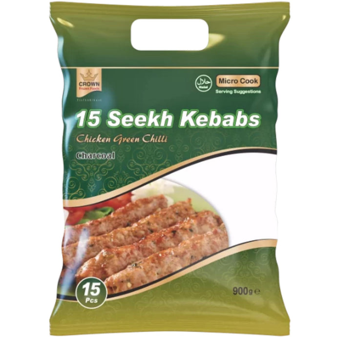 Kebab de Pollo y Listo Para Comer | Chicken Green Chilli Seekh Kebab 900g/15pcs.Crown