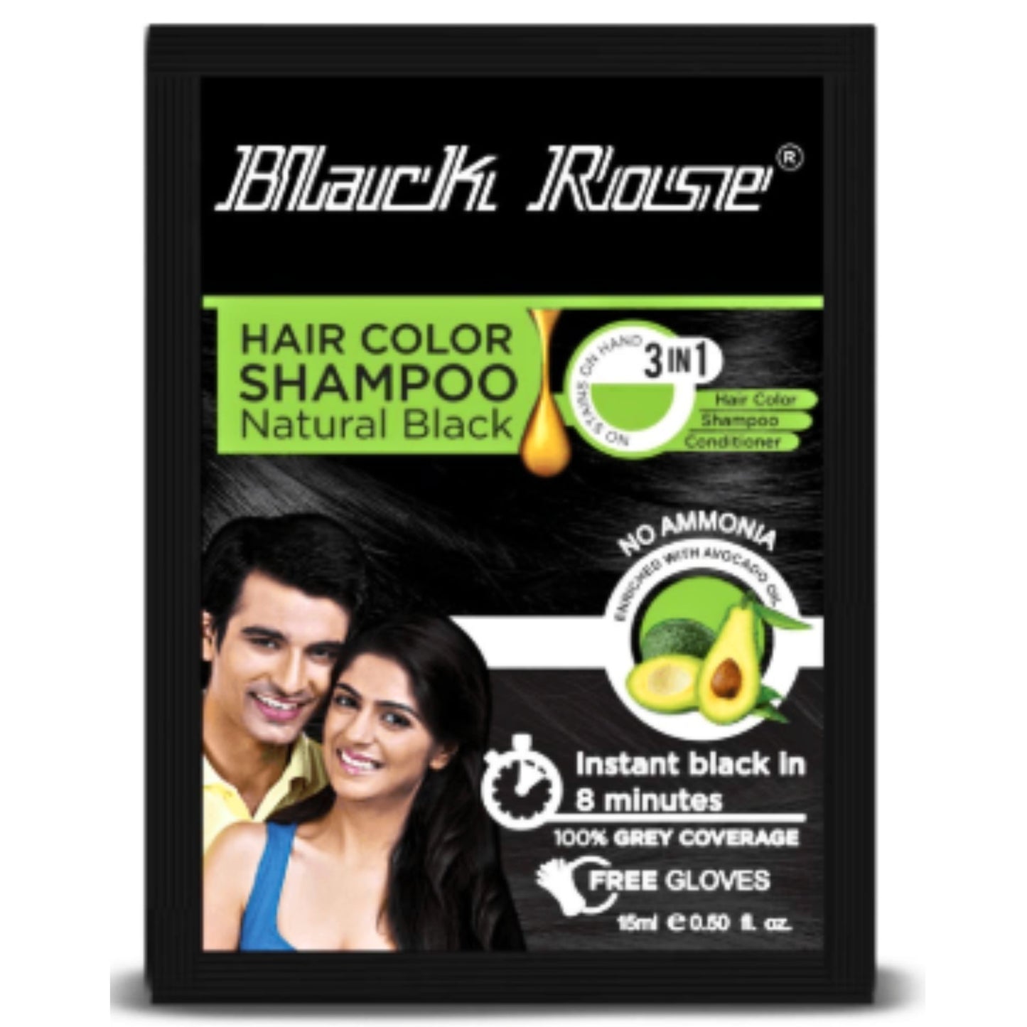 Champú colorante para cabello negro natural | Hair Color Shampoo Natural Black 15ml Black Rose