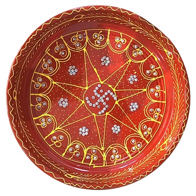 Plato decorativo para Pooja | Red Coloured Decorated Thali  For Pooja (Medium)