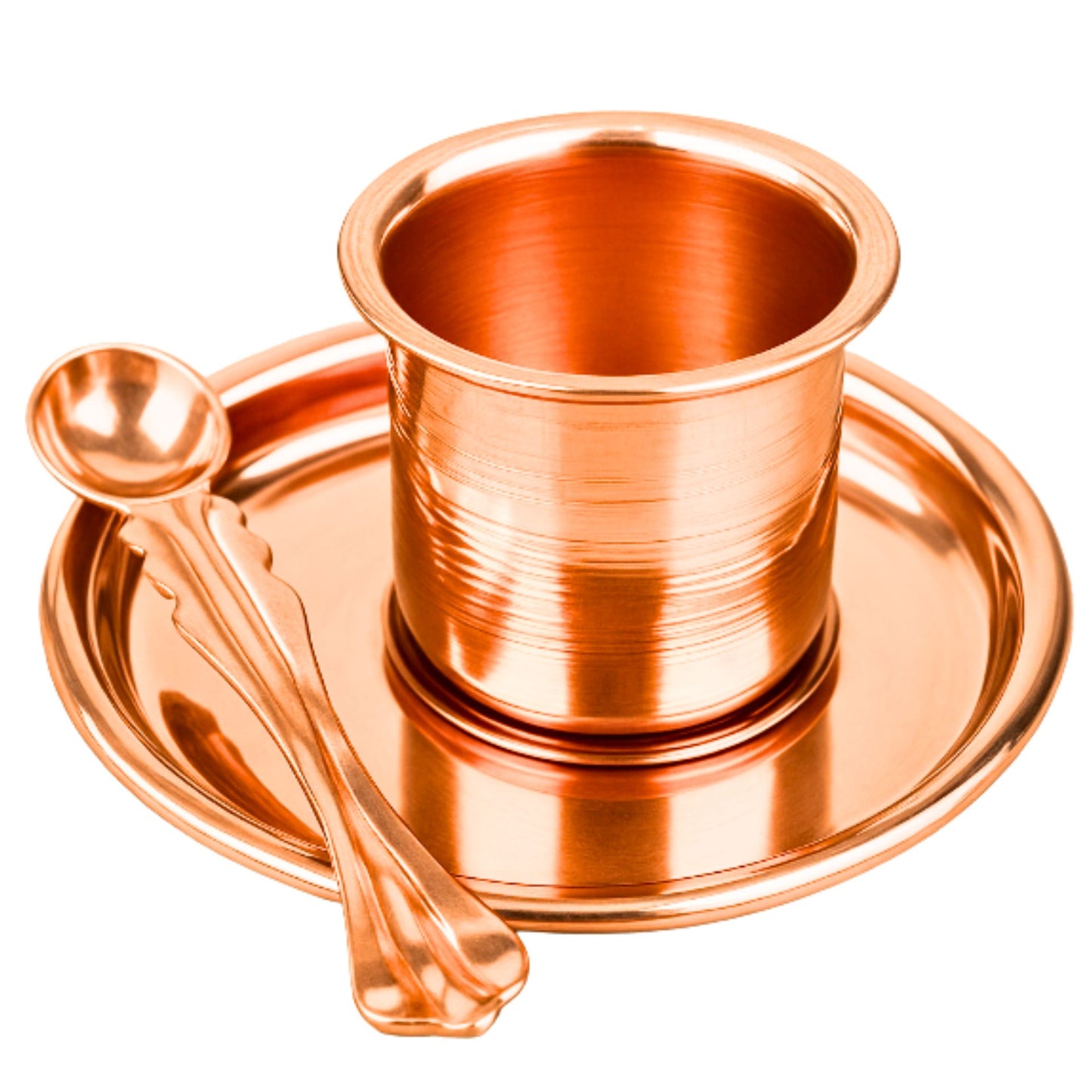 Panchapatra de cobre con plato y cuchara para Pooja | Copper Panchapatra with Plate with Spoon Charamrit Set for Pooja