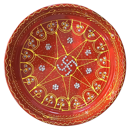 Decorative Plate for Pooja | Red Colored Decorated Thali For Pooja (Big)