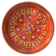 Cargar imagen en el visor de la galería, Plato decorativo para Pooja | Red Coloured Decorated Thali  For Pooja (Big)