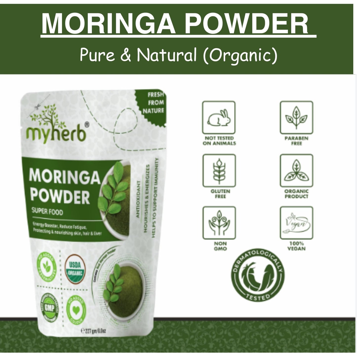 ऑर्गेनिक मोरिंगा पाउडर | ऑर्गेनिक मोरिंगा पाउडर 227g Myherb