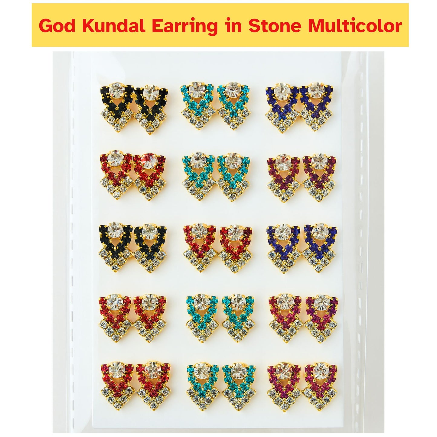 Pendiente Dios Kundal en Piedra Multicolor | God Kundal Earring in Stone Multicolor per pair (S)