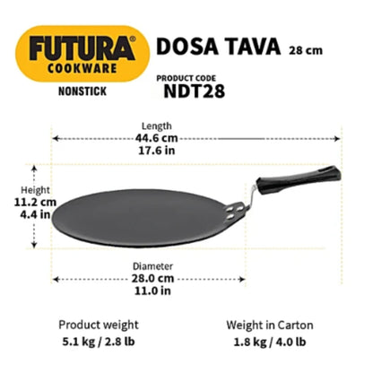 Plancha antiadherente aluminio  | Non Stick Hard Anodised Gas Base Dosa Tawa, 4.88 thick Futura NDT28