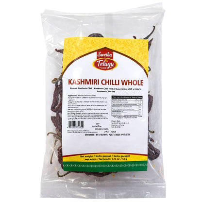 Chile entero de Cachemira | Kashmiri Red Chilli Whole 50g Telugu Foods