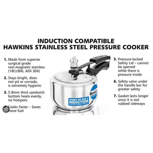 Olla de presion | Pressure Cooker (Stainless Steel) Hawkins 1.5Ltr. (Gas+Induccion) HSS15