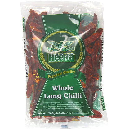 Chiles Rojos Enteros | Red Long Chilli Whole (with stem) 200g Heera