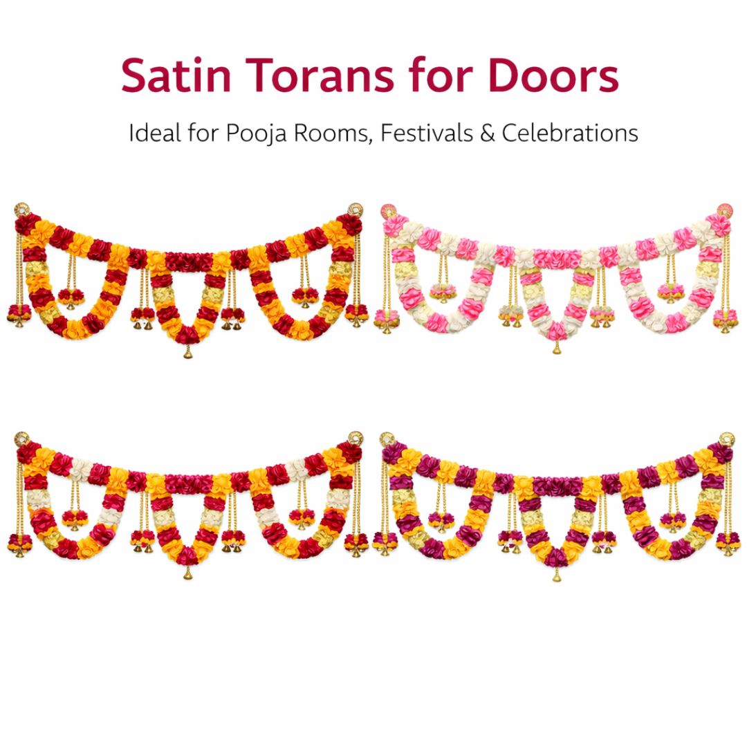 Adorno para puerta tradicional Toran con cinta de satén | Satin Ribbon Door Toran for festivals