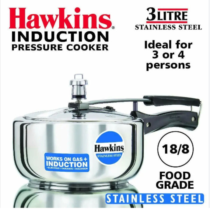 Olla de presion | Pressure Cooker (Stainless Steel) Hawkins 3Ltr. (Gas+Induccion) HSS3W
