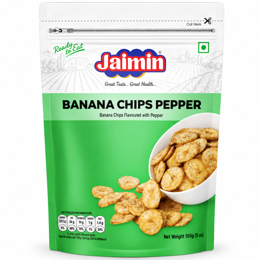 Aperitivos Plátano Chips de Pimienta | Black Pepper Banana Chips 175g Jaimin
