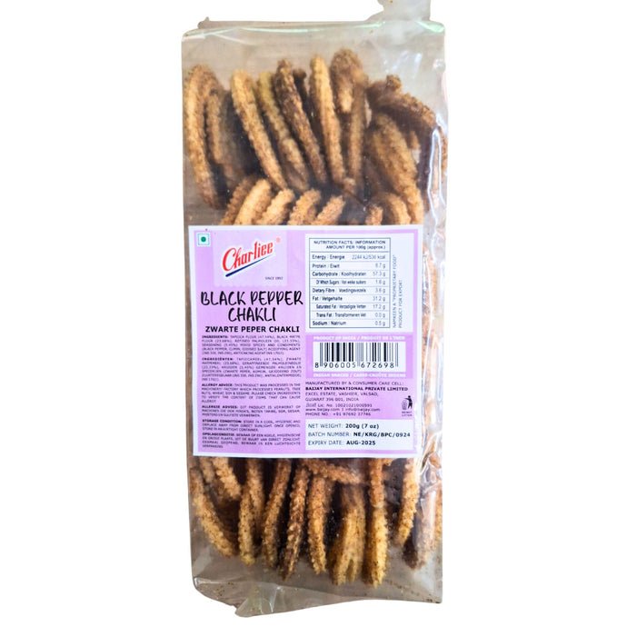 Un Bocadillo Crujiente Con Harina De Arroz | A Crunchy Sandwich With Rice Flour | Black Pepper Chakli 200g Charliee
