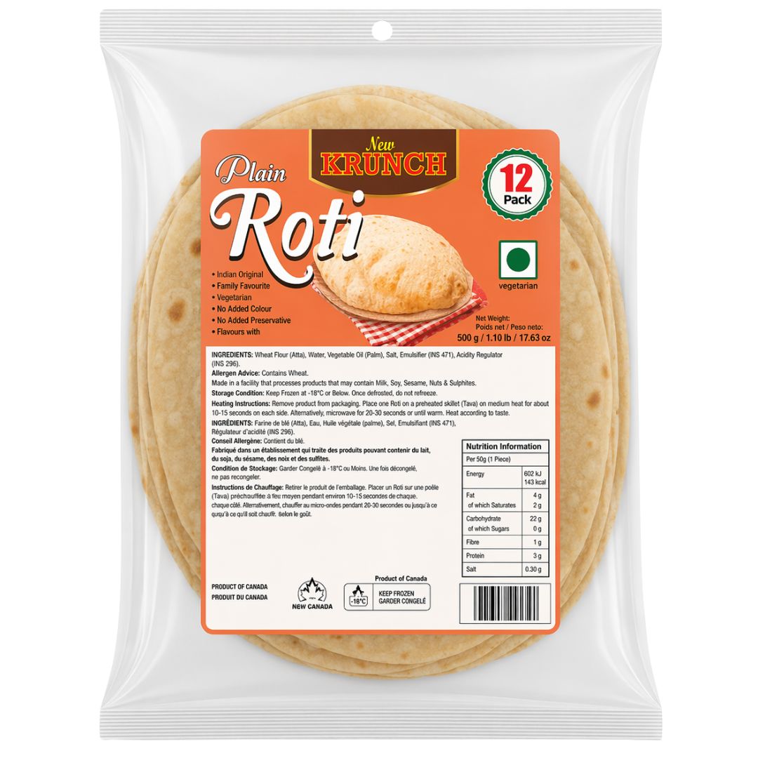 Pan tortilla de la India | Chapati - Plain Roti 12pcs/500g New Krunch