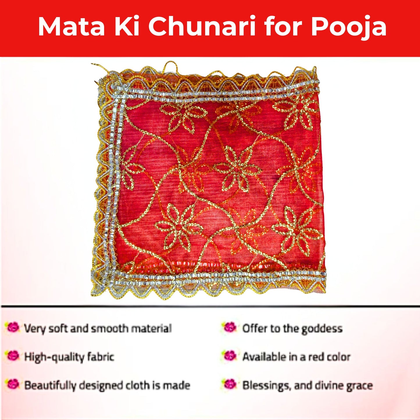 Paño rojo para Pooja | Red Mata ki chunri for Pooja (Medium)