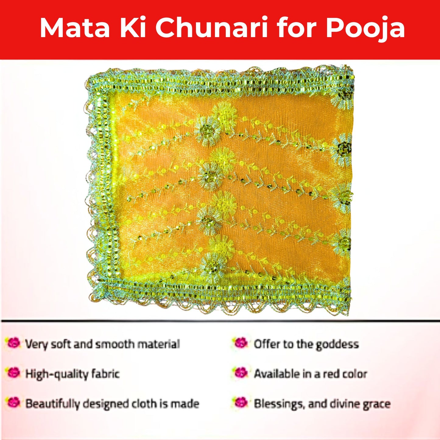 Paño rojo para Pooja | Red Mata ki chunri for Pooja (Medium)