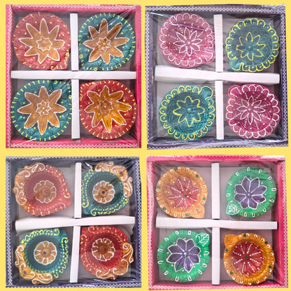 Clay Diya (lamp) | Pooja Decorated Diwali Mitti Diya set of 4pcs.