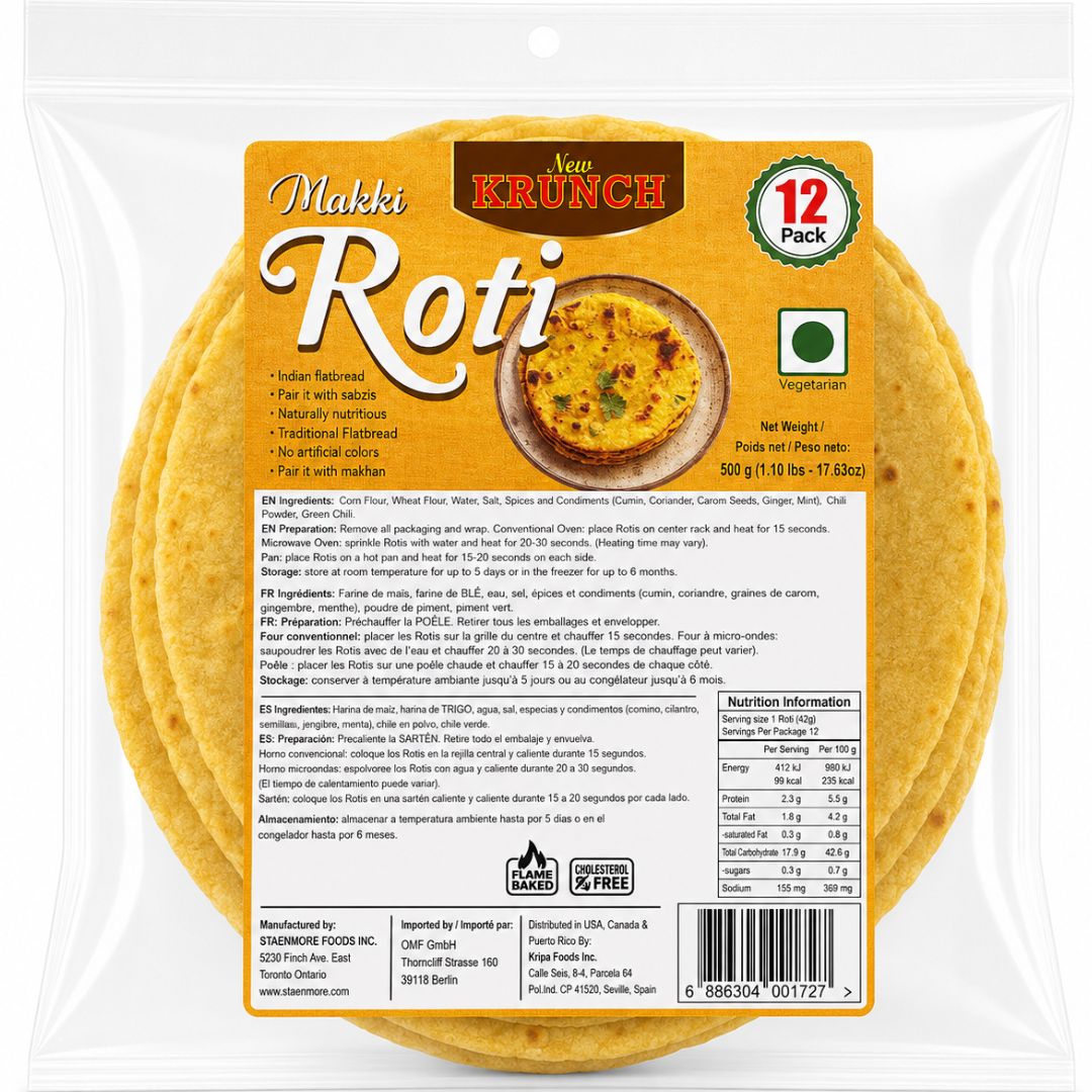 Pan tortilla de harina de maízde la India | Makki Roti 500g/12pcs. New Krunch