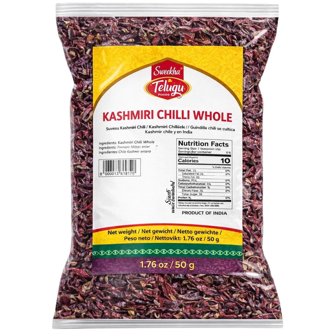 Chile entero de Cachemira | Kashmiri Red Chilli Whole 50g Telugu Foods