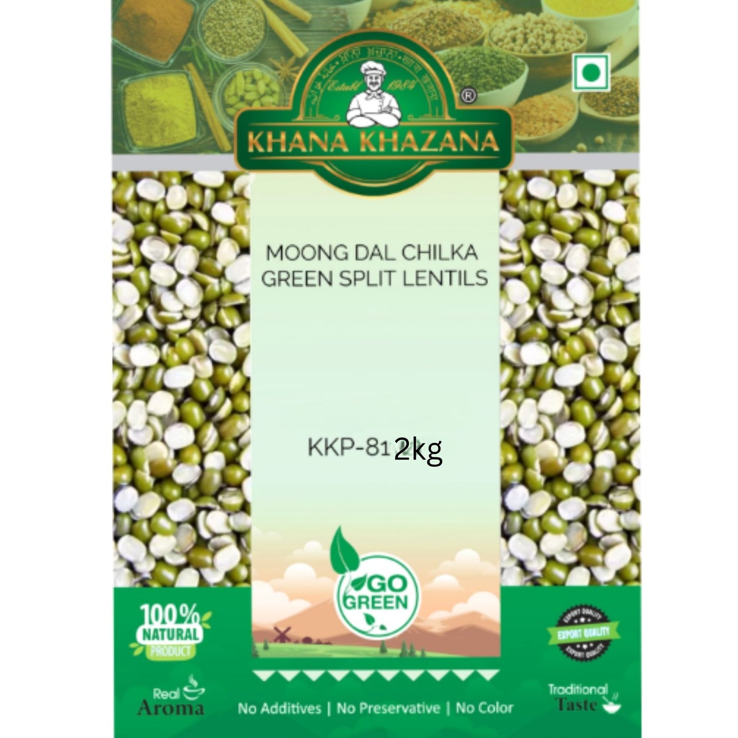 Judias Mungo Verdes Partidas (Vigna radiata) | Split Mung Lentils 2kg Khana Khazana