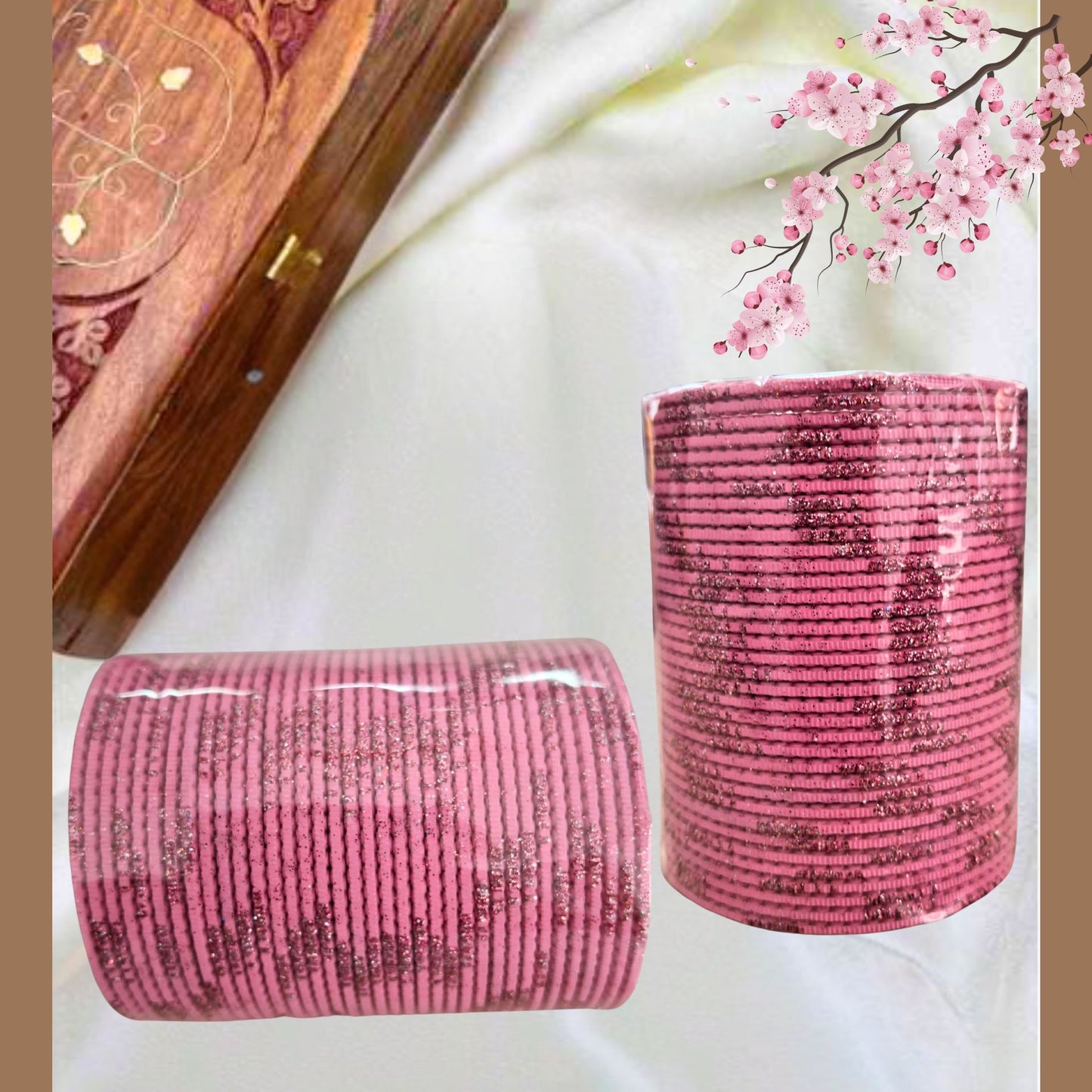 Pulsera | Pink Sparkling Glitter Bangles - 4 pieces (size -2.8)