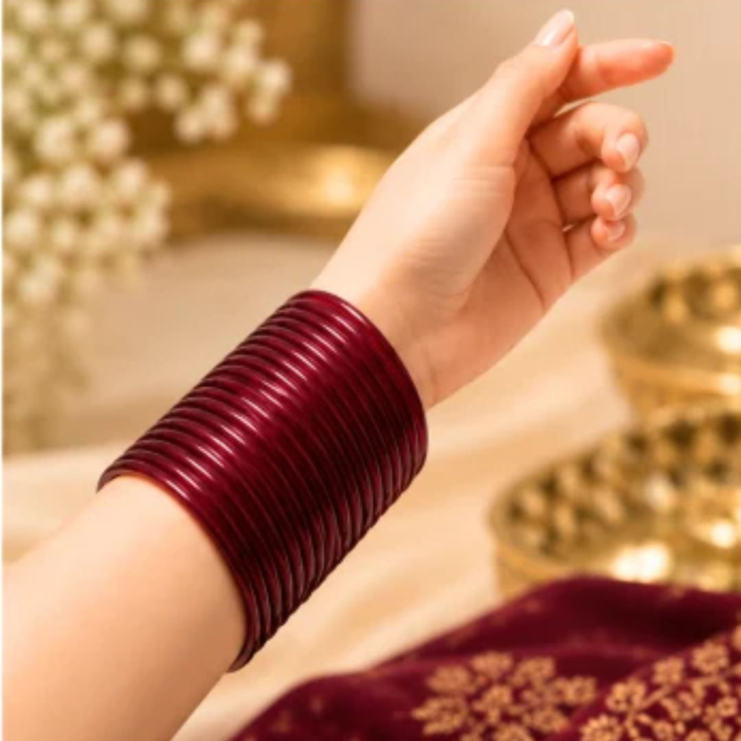 Pulsera | Maroon Glass Bangles - 4 pieces (size -2.8)