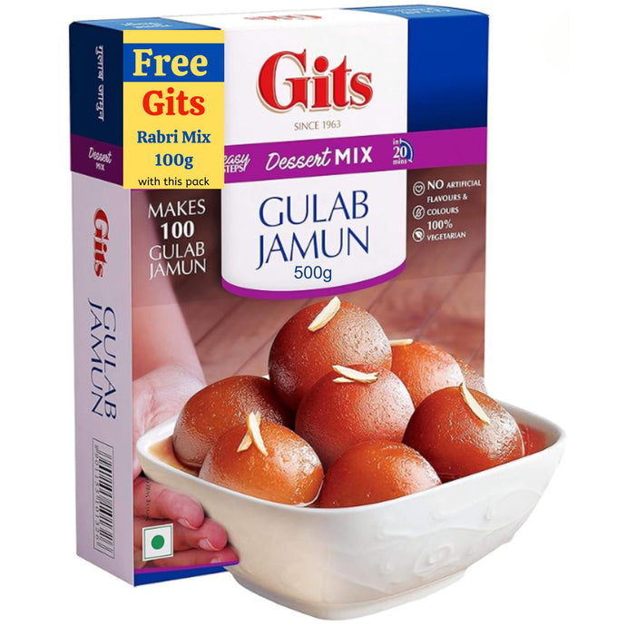 Preparado para Gulab Jamun | Gulab Jamun Mix 500g (+Free Rabri Mix 100g) Gits