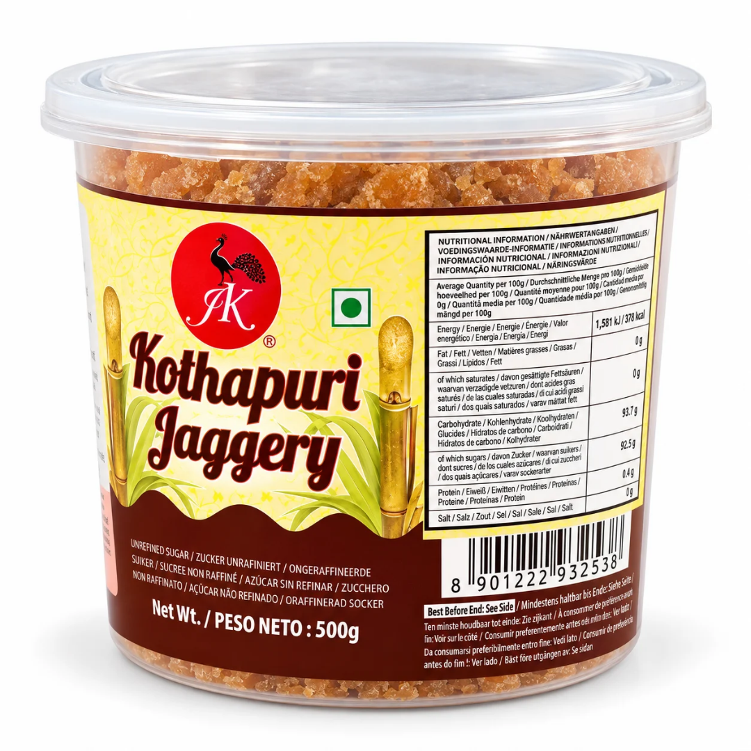 Azúcar Integral Puro de Caña en cubos (Panela) | Cane Sugar Jaggery Whole | Jaggery Kolhapuri 500g JK