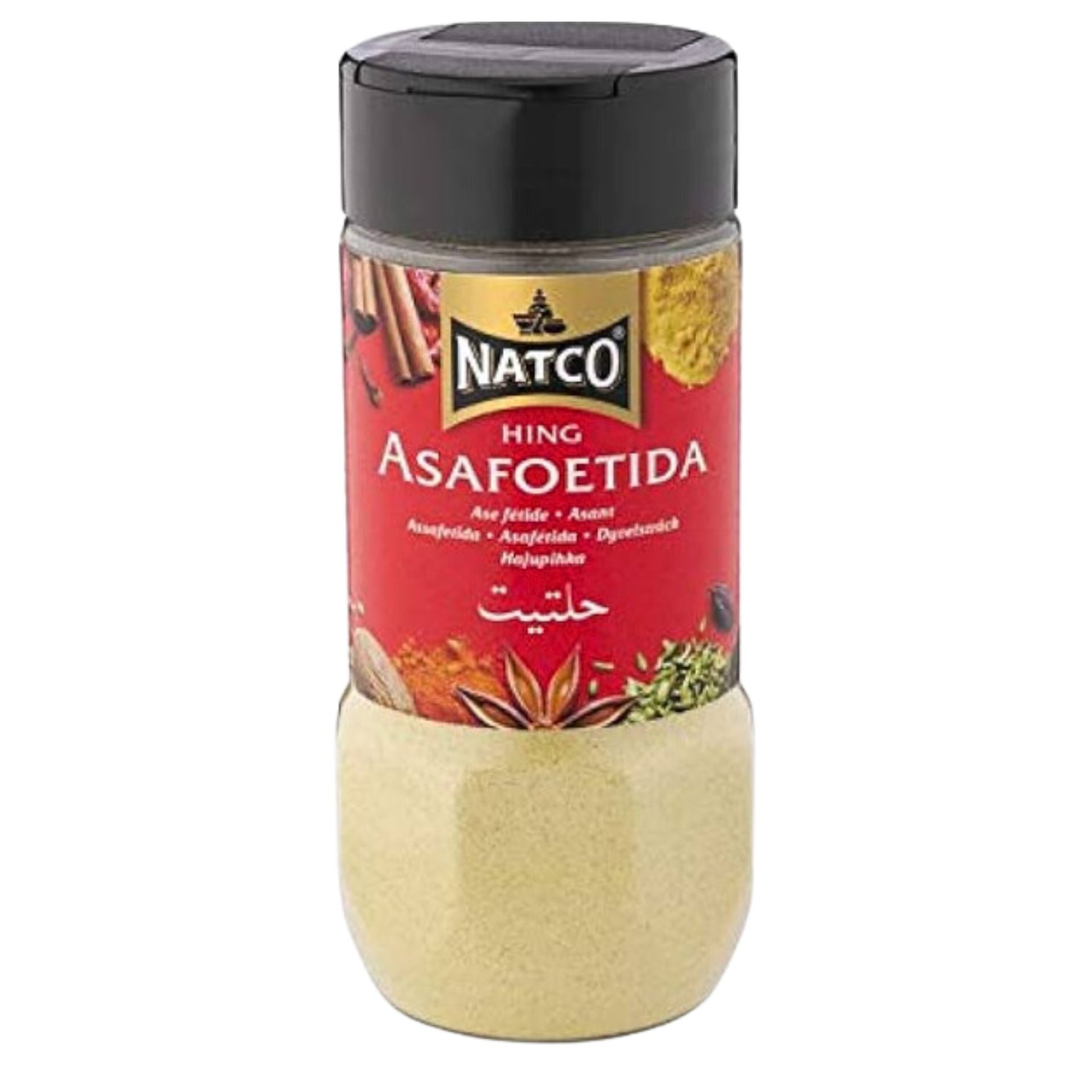 Polvo de Hing Asafoetida de Natco, bote de 100g, una especia esencial de la India, conocida por su rico aroma y beneficios digestivos, comúnmente utilizada en curries, dals y cocina india.