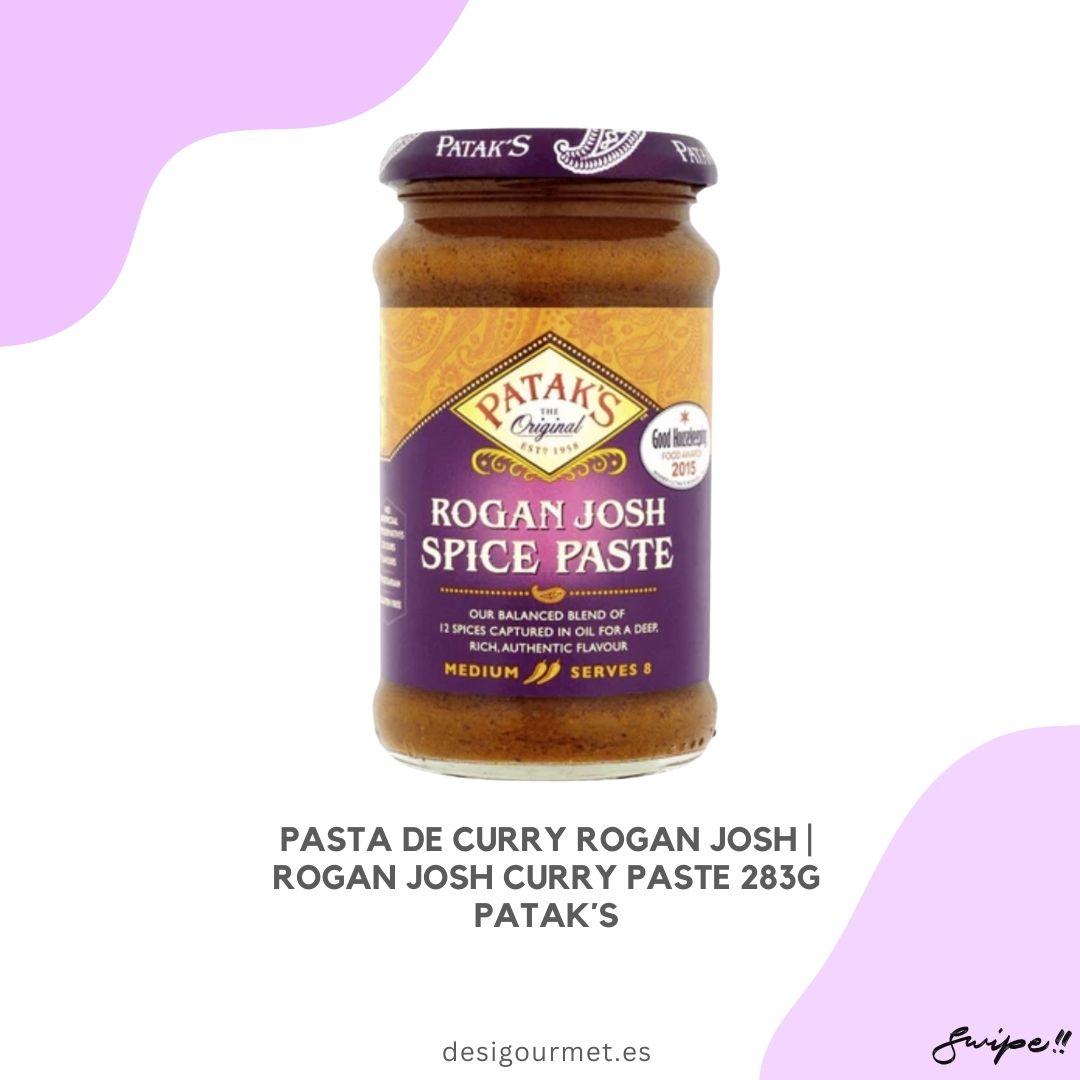 Descubre el intenso sabor de Rogan Josh con la Pasta de Curry de Patak's de 283g. Perfecta para platos ricos y auténticamente especiados, esta pasta transforma cualquier receta.