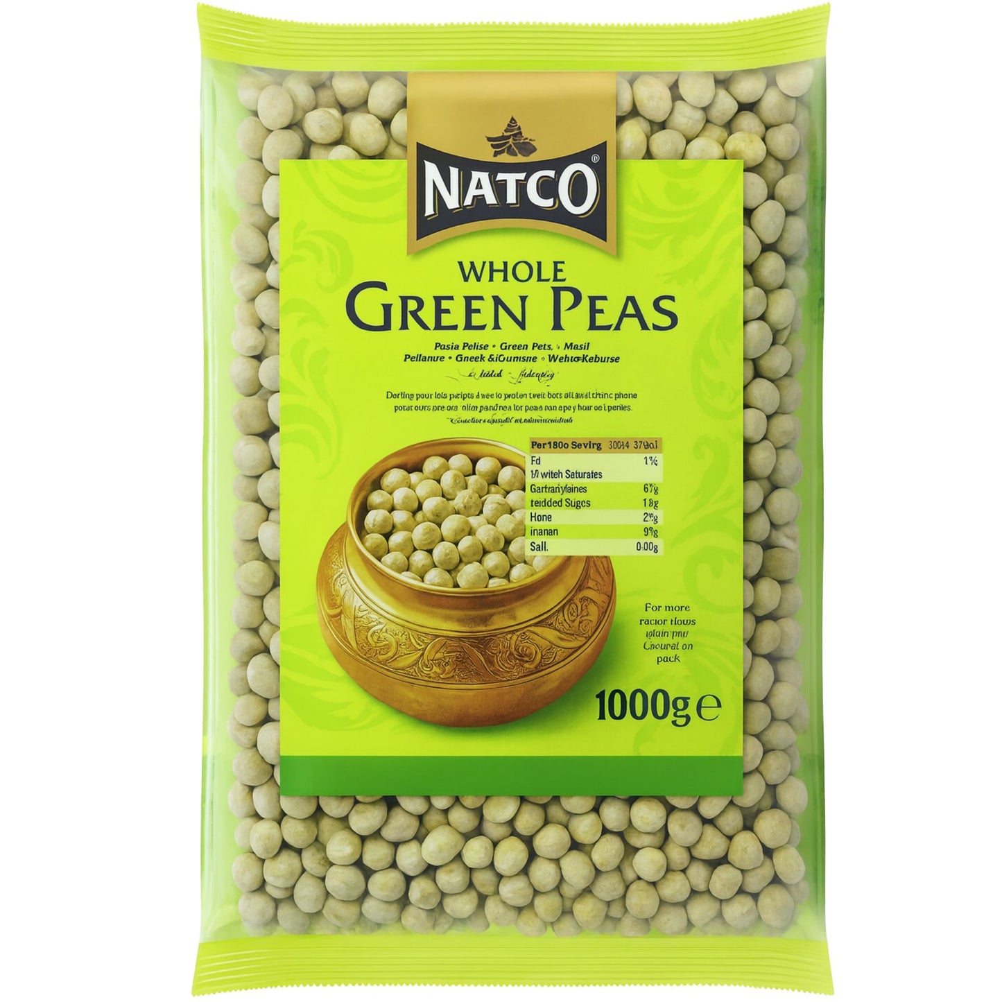 Guisantes Verdes Enteros (Pisum Sativum) | Whole Green Peas 1kg Natco
