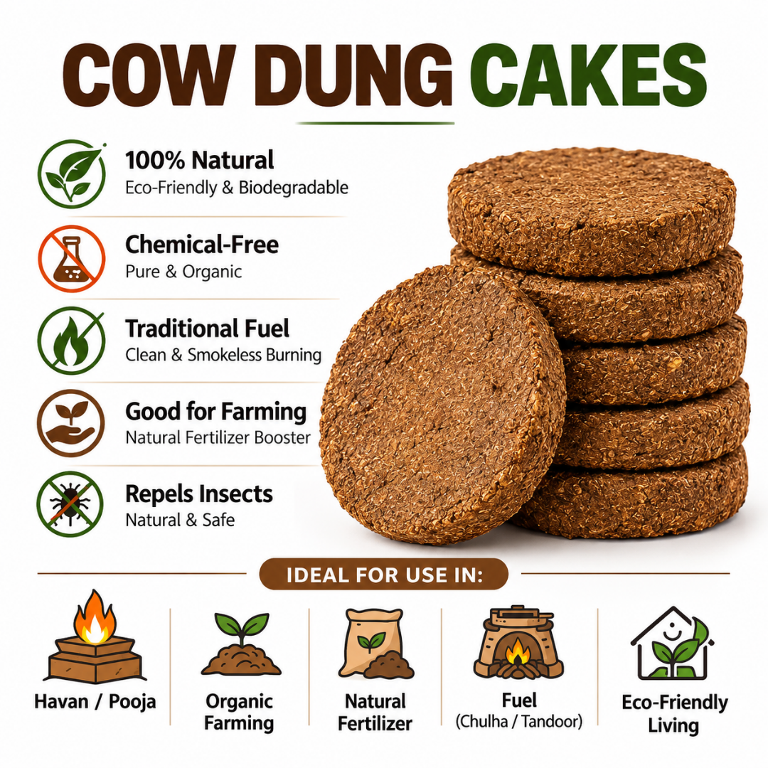 Torta de Estiércol de Vaca Orgánico para Pooja y Agnihotra | Organic Cow Dung Cake for Pooja/Agnihotra  Set of 2