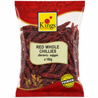 Chiles Rojos Enteros | Red Long Chilli Whole (W/O Stem) 100g Kings