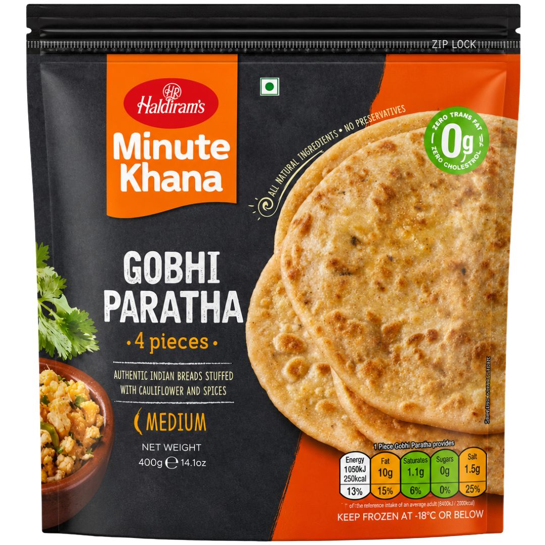 Pan relleno de Coliflor con especias (Congelado) | Gobhi Paratha 400g/4pcs. Haldiram (Frozen)