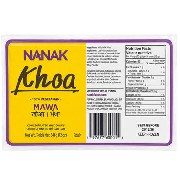 Sólidos de leche concentrados bloque (Congelado) | Concentrated Milk Solids|  Khoa (Mawa) 341g Nanak (Frozen)