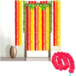 Cuerdas de Guirnalda de Flores Artificiales | Phool Mala Artificial Marigold (Red) 1pcs.