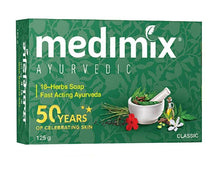 Load image into Gallery viewer, Jabón ayurvédico con 18 hierbas | Ayurvedic Herbal Soap with 18 herbs 125g Medimix