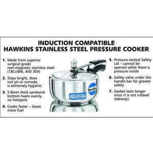 Olla de presion | Pressure Cooker (Stainless Steel) Hawkins 3Ltr. (Gas+Induccion) HSS3W