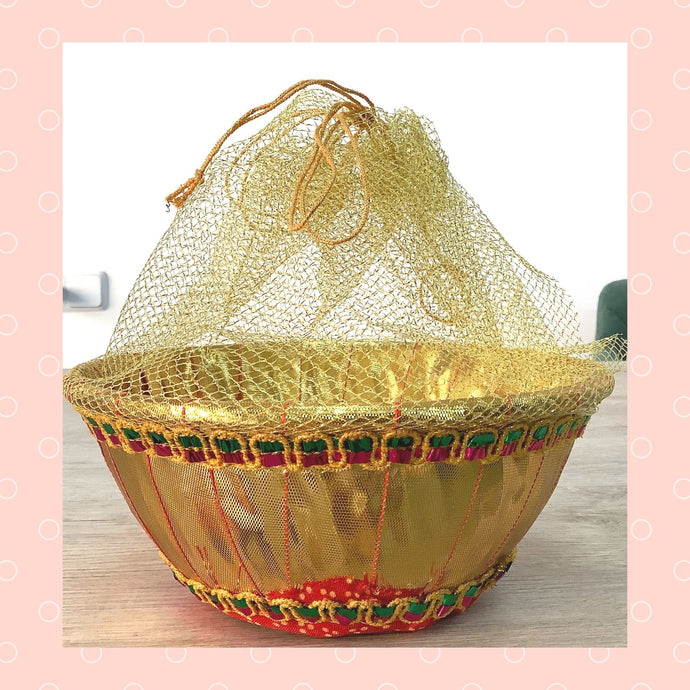Cesta de regalo de lujo dorada | Golden Fancy Gift Basket with 19cm in diameter