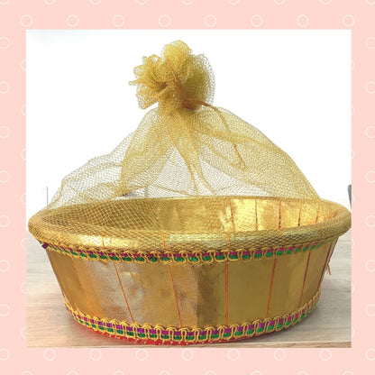 Gold Decorative Gift Basket | Golden Decoratiove Gift Basket with 34cm in diameter