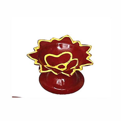 Diya (lámpara) decorativo para Pooja | Red Decorative Stainless Steel Diya (Small)