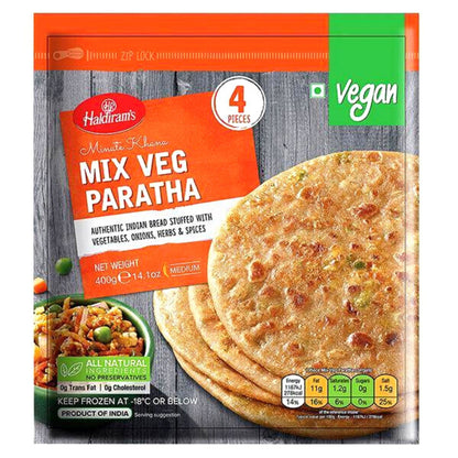 Haldiram's Mix Veg Paratha 400g: Nutritious, easy meal with fresh veggie filling. Authentic Indian paratha. Buy now from DesiGourmet.es.