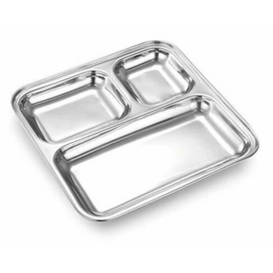 Plato de acero inoxidable 3 en 1 compartimento | Stainless Steel 3 in 1 Pav Bhaji Plate/Compartment Plate 21.5cm