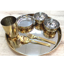 Cargar imagen en el visor de la galería, Juego de platos para servir cena de cobre y acero | Copper - Steel Maharaja Thali Combo Set