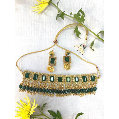 Designer Artificial Jewelry | Desirable Green-Colored Artificial Stonework Bridal Necklace Set